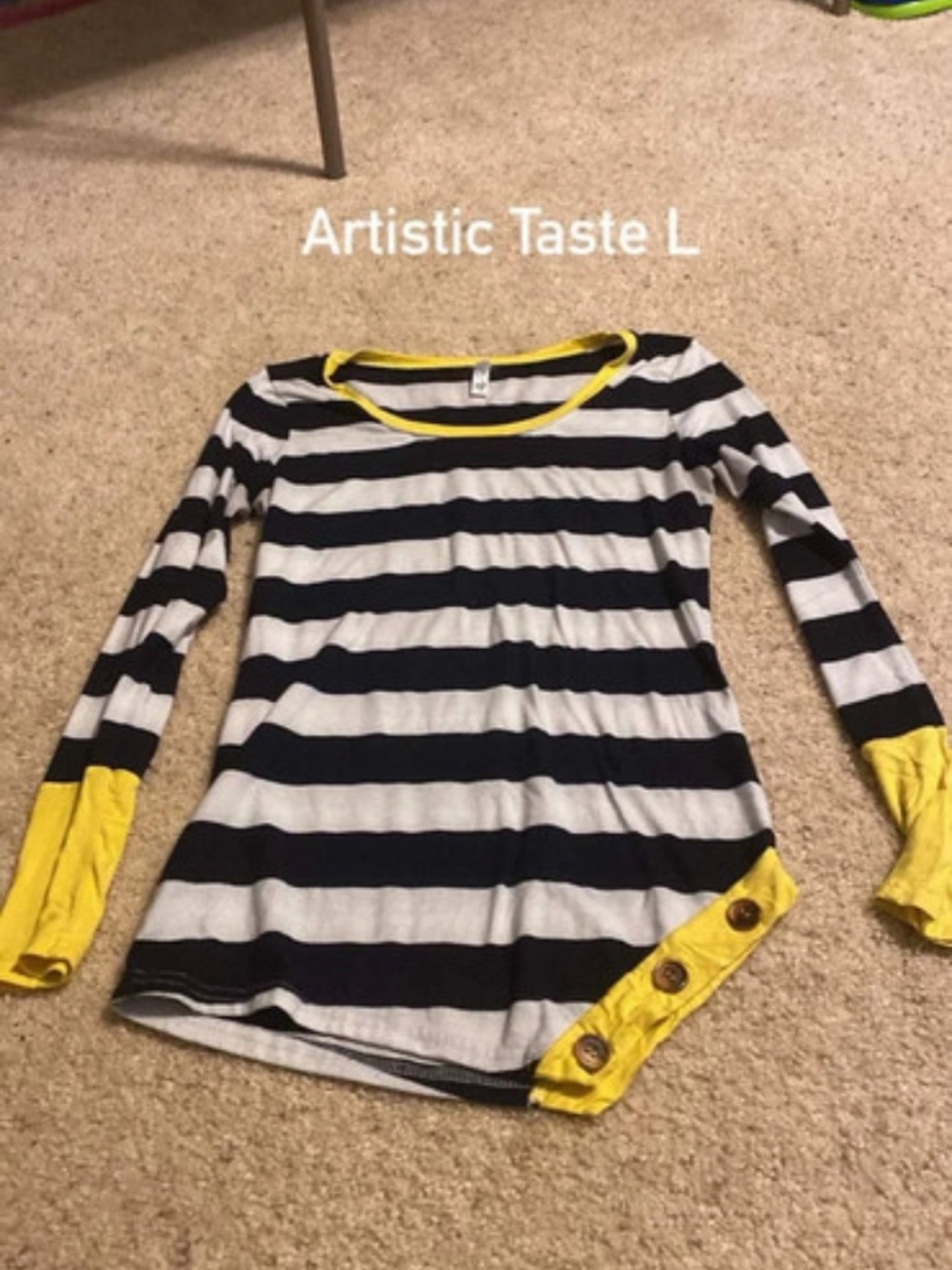 Artistic Taste Women's Black & White Stripe Top with Yellow Trim